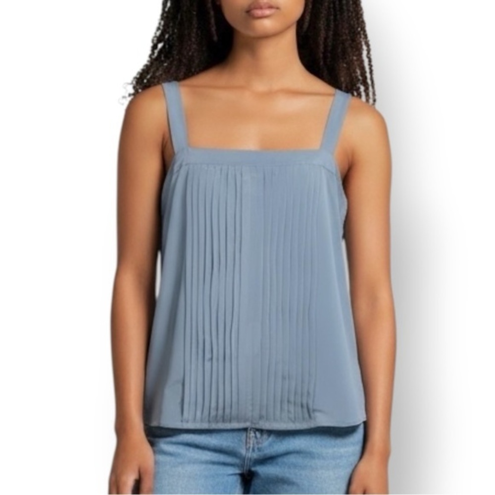 4/$20 Roth LeCover Blue Gray Pleated Front Tank Top Square Neck Cami Blouse